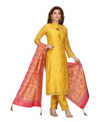 Yellow Color Chanderi Pant Set With Printed Dupatta 1