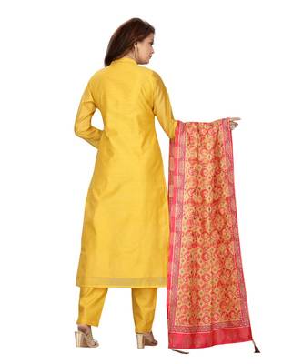 Yellow Color Chanderi Pant Set With Printed Dupatta 3