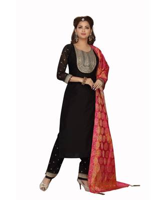 Black Color Straight Pant Dress With Printed Dupatta 1