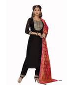 Black Color Straight Pant Dress With Printed Dupatta