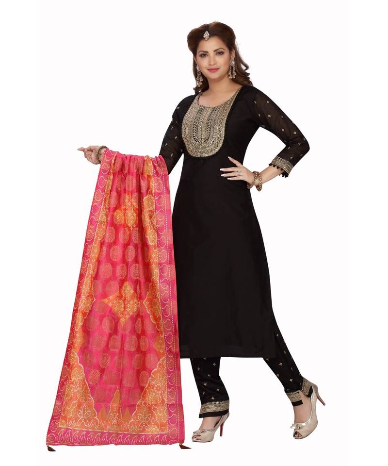 Black Color Straight Pant Dress With Printed Dupatta