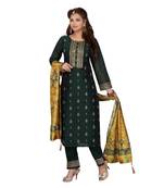 Dark Green Color Straight Pant Set With Printed Dupatta