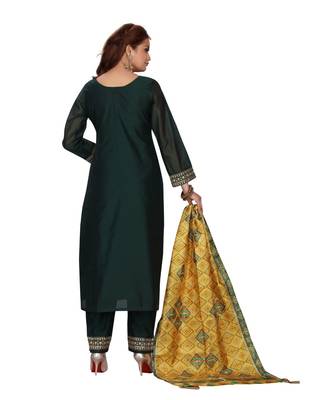 Dark Green Color Straight Pant Set With Printed Dupatta 3