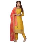 Yellow Color Chanderi Pant Set With Printed Dupatta