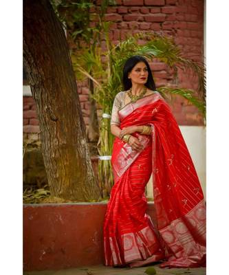 Red banarasi banarasi silk sarees 3