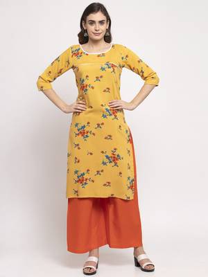 Yellow printed rayon combo-kurtis 1
