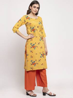 Yellow printed rayon combo-kurtis 2