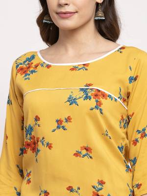 Yellow printed rayon combo-kurtis 4