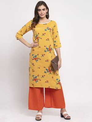Yellow printed rayon combo-kurtis 5