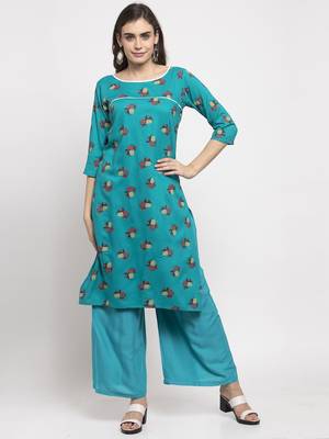 Teal printed rayon combo-kurtis 1