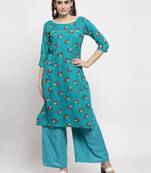 Teal printed rayon combo-kurtis
