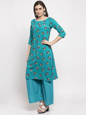 Teal printed rayon combo-kurtis 2