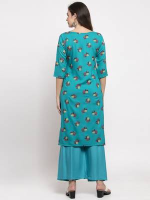 Teal printed rayon combo-kurtis 4