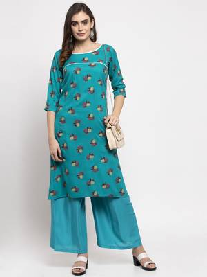 Teal printed rayon combo-kurtis 5