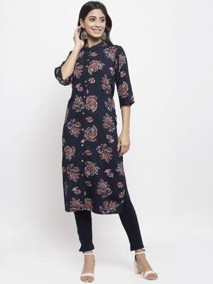 Navy-blue printed rayon combo-kurtis 1