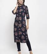 Navy-blue printed rayon combo-kurtis