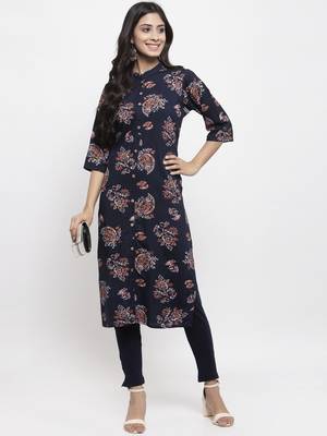Navy-blue printed rayon combo-kurtis 5