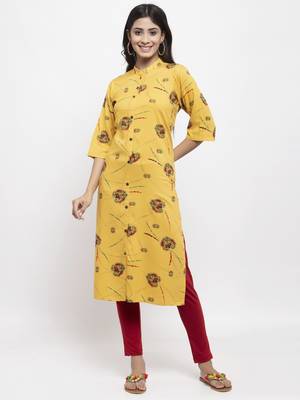 Yellow printed rayon combo-kurtis 1