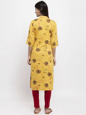 Yellow printed rayon combo-kurtis 3