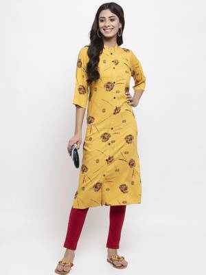 Yellow printed rayon combo-kurtis 5