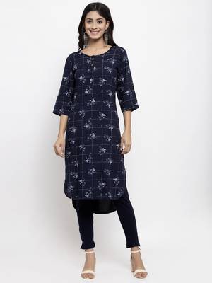 Navy-blue printed rayon combo-kurtis 1