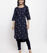 Navy-blue printed rayon combo-kurtis