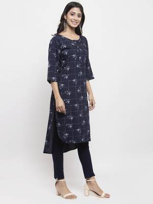 Navy-blue printed rayon combo-kurtis 2
