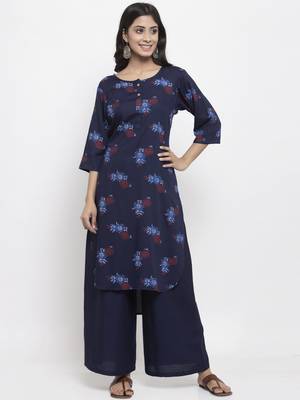 Navy-blue printed rayon combo-kurtis 1