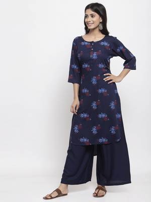 Navy-blue printed rayon combo-kurtis 2