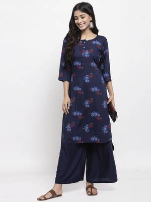 Navy-blue printed rayon combo-kurtis 5