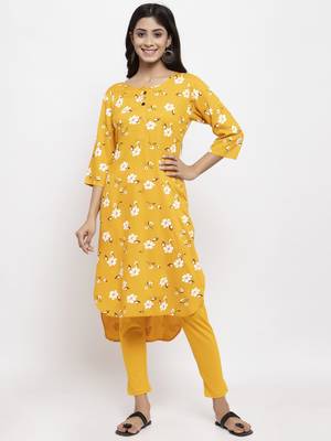 Yellow printed rayon combo-kurtis 1
