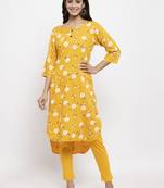 Yellow printed rayon combo-kurtis