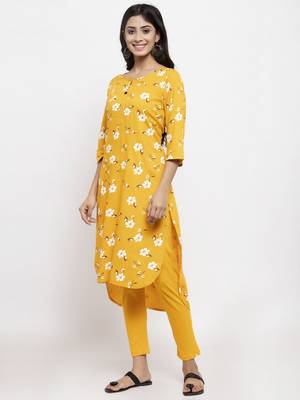 Yellow printed rayon combo-kurtis 2