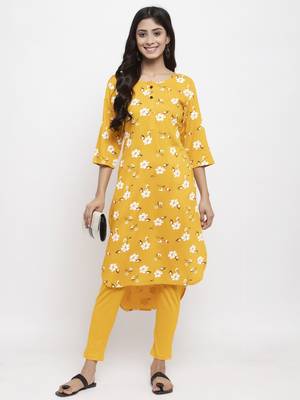 Yellow printed rayon combo-kurtis 5