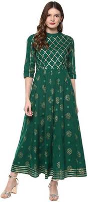 Women Printed Rayon Anarkali Royal Kurta  (Green) 1