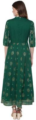 Women Printed Rayon Anarkali Royal Kurta  (Green) 3