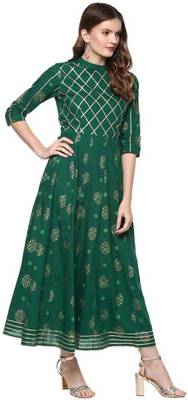 Women Printed Rayon Anarkali Royal Kurta  (Green) 5