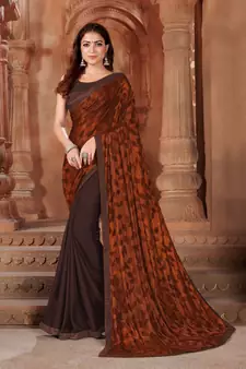 Brown printed lycra saree 