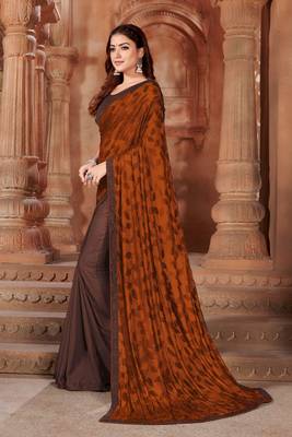 Brown printed lycra saree  2