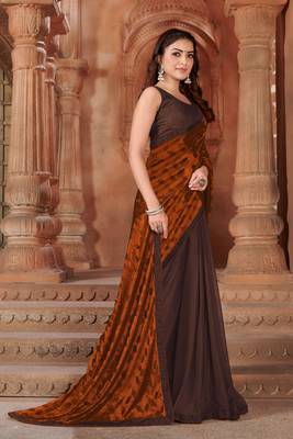 Brown printed lycra saree  3