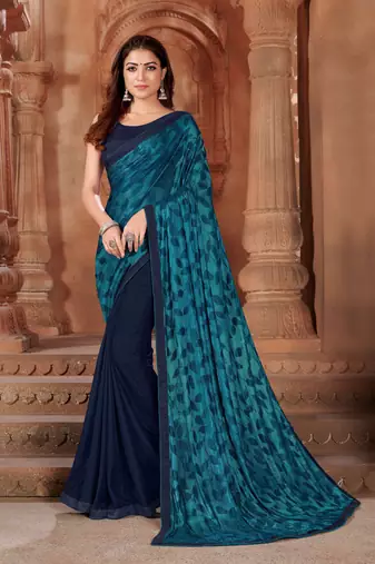 Blue printed lycra saree 