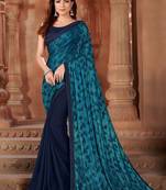 Blue printed lycra saree 