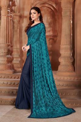Blue printed lycra saree  2