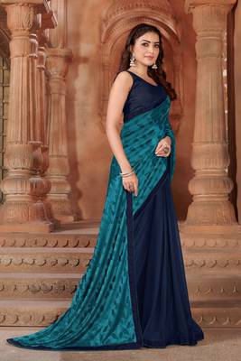 Blue printed lycra saree  3
