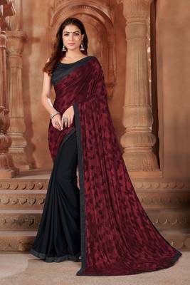 Maroon printed lycra saree  1