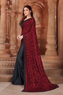 Maroon printed lycra saree  2