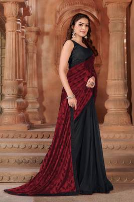 Maroon printed lycra saree  3