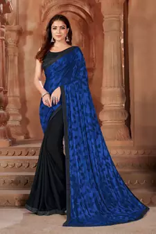 Blue printed lycra saree 