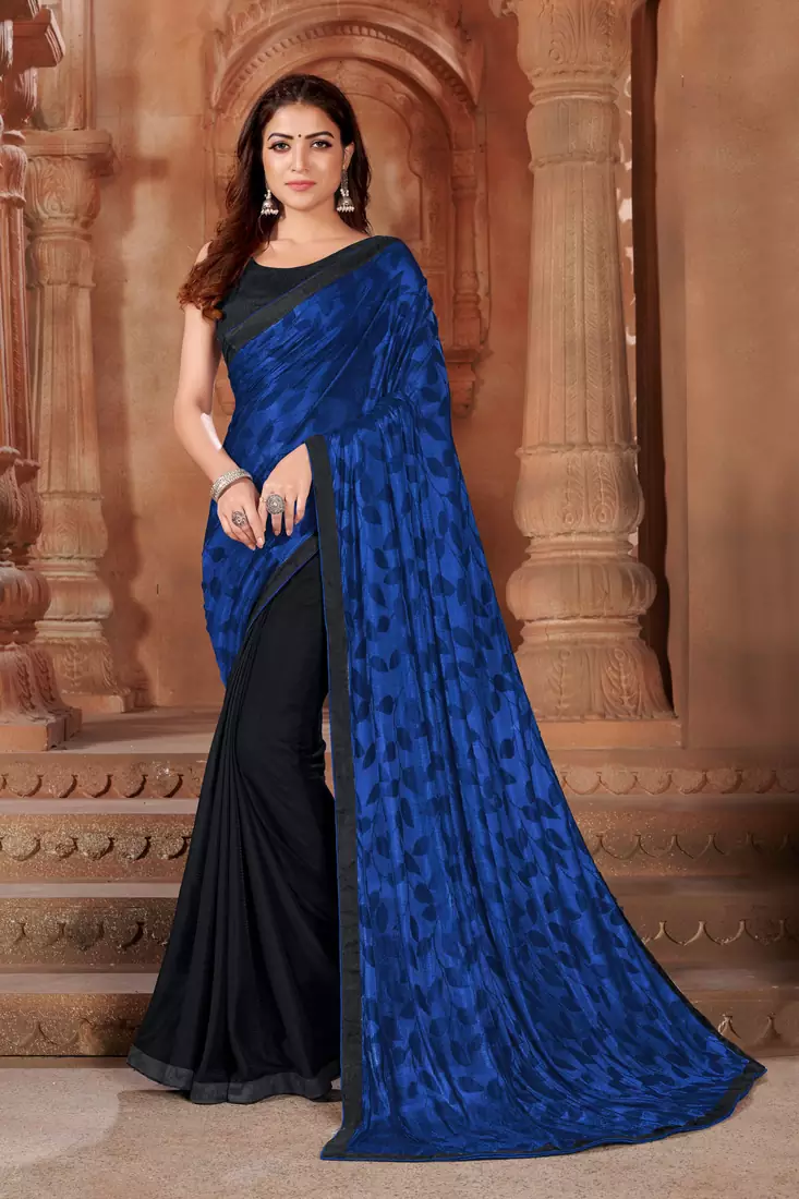 Blue printed lycra saree 
