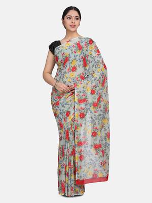 Green Printed Georgette Saree With Blouse 1